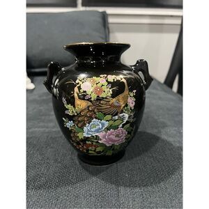 Vintage Japanese Floral porcelain Peacock vase